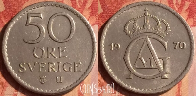 Швеция 50 эре 1970 года, KM# 837, 436-061