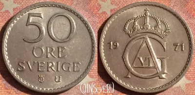 Швеция 50 эре 1971 года, KM# 837, 185i-004
