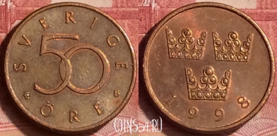 Швеция 50 эре 1998 года, KM# 878, 361l-142