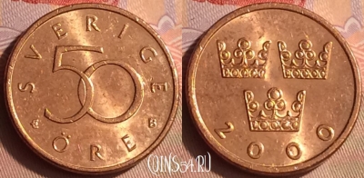 Швеция 50 эре 2000 года, KM# 878, 431-127