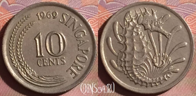 Сингапур 10 центов 1969 года, KM# 3, 320g-090