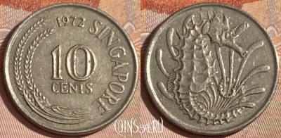 Сингапур 10 центов 1972 г., редкая, KM# 3, 395p-058 ♛