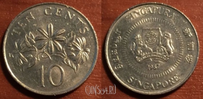 Сингапур 10 центов 1987 года, KM# 51, 041-170