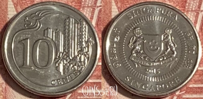 Сингапур 10 центов 2015 года, KM# 346, 338r-103