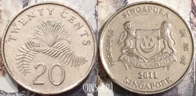 Сингапур 20 центов 2011 года, KM# 101, 133-102