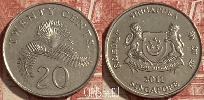Сингапур 20 центов 2011 года, KM# 101, 482р-124 ♛