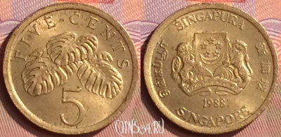 Сингапур 5 центов 1988 года, KM# 50, 411-083