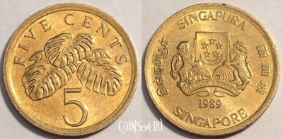 Сингапур 5 центов 1989 года, см. сост., 85-005b