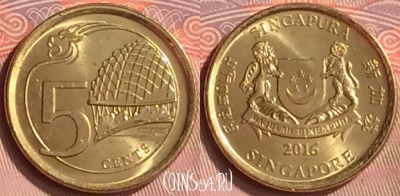 Сингапур 5 центов 2016 года, KM# 345, 161m-094