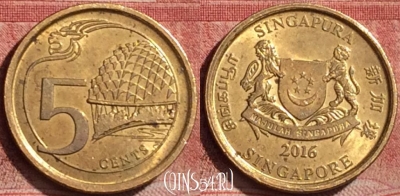 Сингапур 5 центов 2016 года, KM# 345, 176l-074