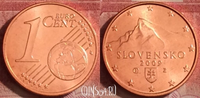 Словакия 1 евроцент 2009 года, KM# 95, UNC, 390-054