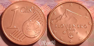 Словакия 1 евроцент 2016 года, KM# 95, UNC, 280j-003