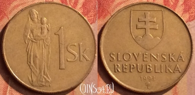 Словакия 1 крона 1993 года, KM# 12, 105n-142