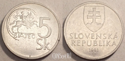Словакия 5 крон 1993 года, KM# 14, 85-071a