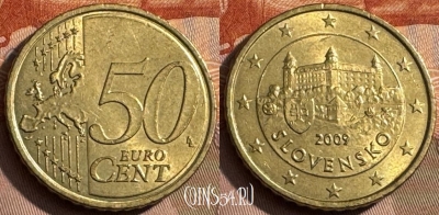 Словакия 50 евроцентов 2009 года, KM# 100, 467s-590 ♛