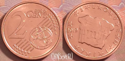 Словения 2 евроцента 2019 года, KM# 69, UNC, 102k-057