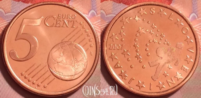 Словения 5 евроцентов 2007 года, KM# 70, UNC, 281j-001