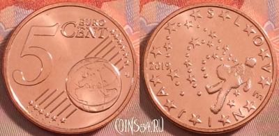 Словения 5 евроцентов 2019 года, KM# 70, UNC, 102k-129