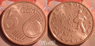 Словения 5 евроцентов 2019 года, KM# 70, UNC, 237m-101