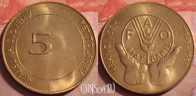 Словения 5 толаров 1995 года, KM# 21, UNC, 078k-094