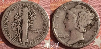 США 10 центов 1926 года Ag, KM# 140, 361-091