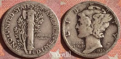 США 10 центов 1935 года Ag, KM# 140, 177i-015