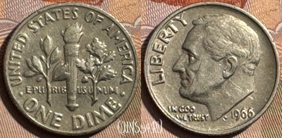 США 1 дайм 1966 года, KM# 195a, 408s-108