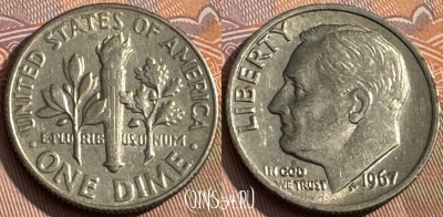 США 1 дайм 1967 года, KM# 195a, 161s-027