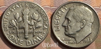 США 1 дайм 1968 D, KM# 195a, 269s-097
