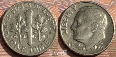 США 1 дайм 1969 D, KM# 195a, 167s-117