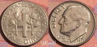 США 1 дайм 1971 года D, KM# 195a, a050-128