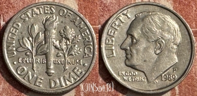 США 1 дайм 1989 P, KM# 195a, s051s-137