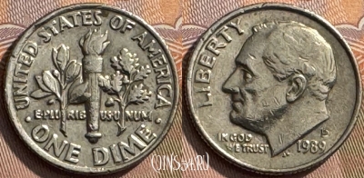 США 1 дайм 1989 P, KM# 195a, 274s-037