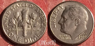 США 10 центов 1989 года D, KM# 195a, 398-128