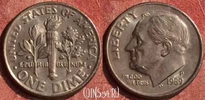 США 10 центов 1989 года P, KM# 195a, 402-004
