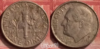 США 10 центов 1992 года D, KM# 195a, 284m-096