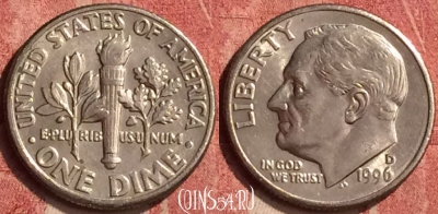 США 10 центов 1996 года D, KM# 195a, 409-025