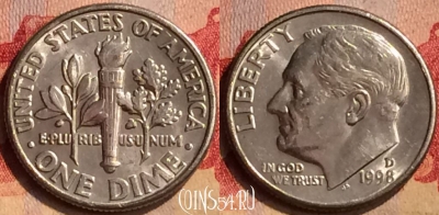США 10 центов 1998 года D, KM# 195a, 405-085