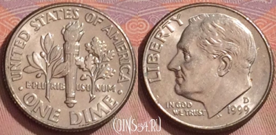 США 1 дайм 1999 года D, KM# 195a, 275k-010