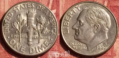 США 1 дайм 1999 года D, KM# 195a, 351o-048
