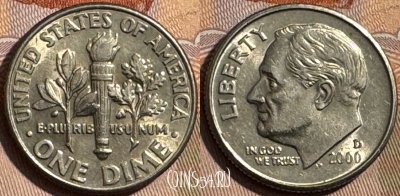 США 1 дайм 2000 D, KM# 195a, s409s-097