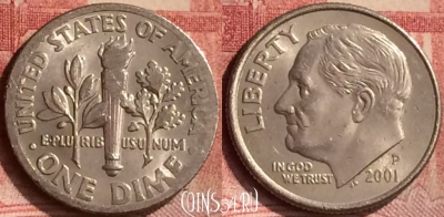 США 10 цент 2001 года P, KM# 195a, 137m-071