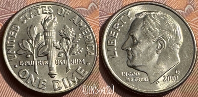 США 1 дайм 2001 D, KM# 195a, 165s-080