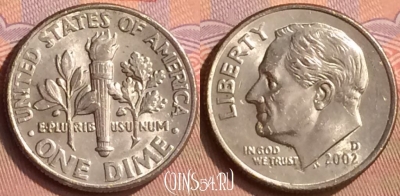 США 10 центов 2002 года D, KM# 195a, 412-006