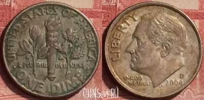 США 1 дайм 2004 года D, KM# 195a, 267l-024