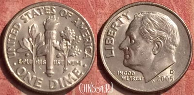 США 10 центов 2005 года D, KM# 195a, 409-085
