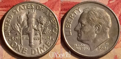 США 10 центов 2007 года D, KM# 195a, 404-052