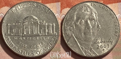 США 5 центов 2007 P, KM# 381, 495р-144