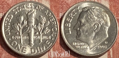 США 1 дайм 2008 D, KM# 195a, 078s-055 ♛