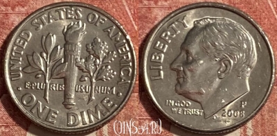 США 1 дайм 2008 P, KM# 195a, 476р-076